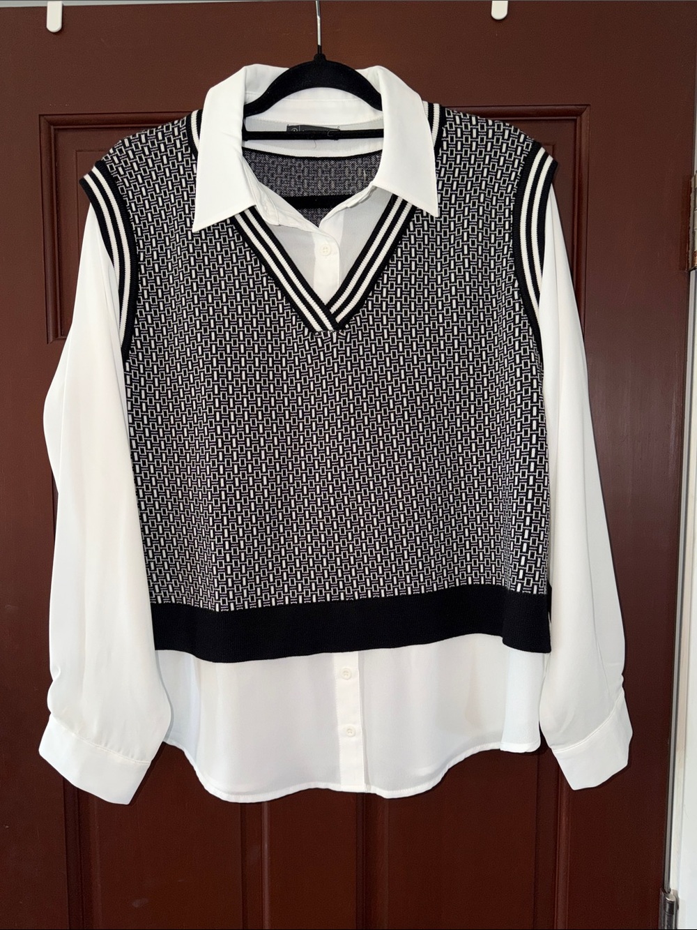 Black & White Knit Vest Shirt - Women's Layered Top